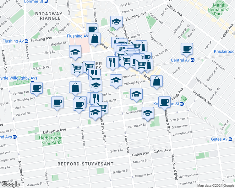 map of restaurants, bars, coffee shops, grocery stores, and more near in Brooklyn