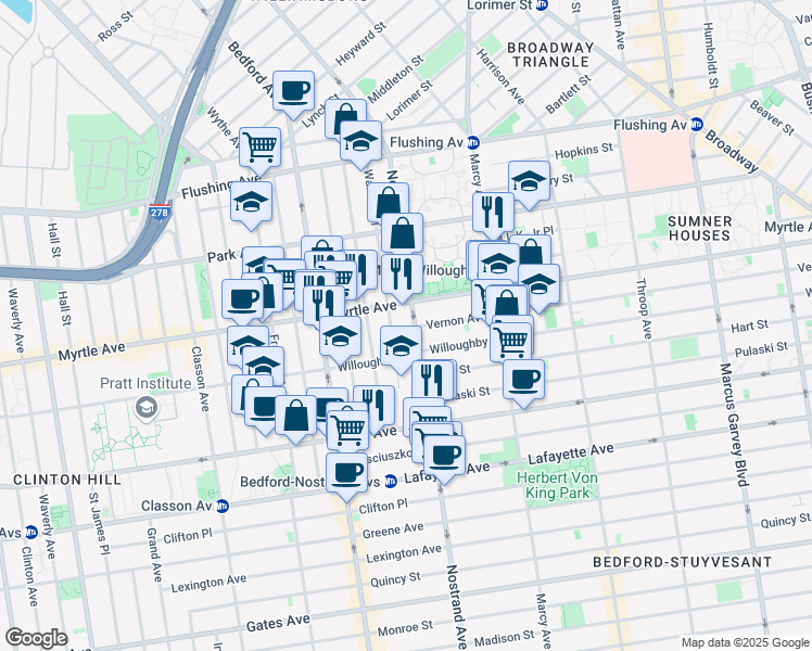 map of restaurants, bars, coffee shops, grocery stores, and more near in Brooklyn