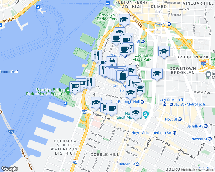 map of restaurants, bars, coffee shops, grocery stores, and more near in Brooklyn