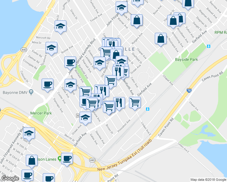 map of restaurants, bars, coffee shops, grocery stores, and more near 112 Lembeck Avenue in Jersey City