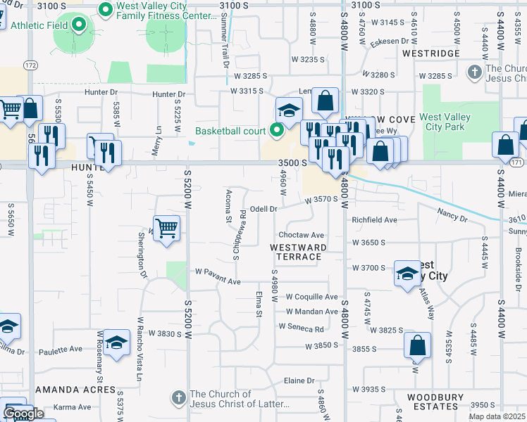 map of restaurants, bars, coffee shops, grocery stores, and more near 5020 3435 South in West Valley City