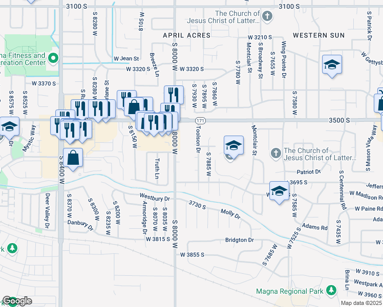 map of restaurants, bars, coffee shops, grocery stores, and more near 3567 South 8000 West in Salt Lake City