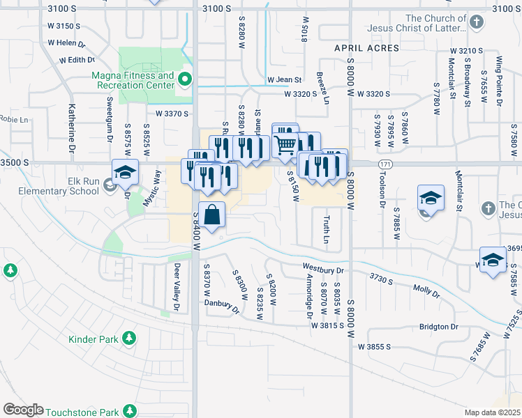 map of restaurants, bars, coffee shops, grocery stores, and more near 8239 West Joshua Tree Lane in Magna