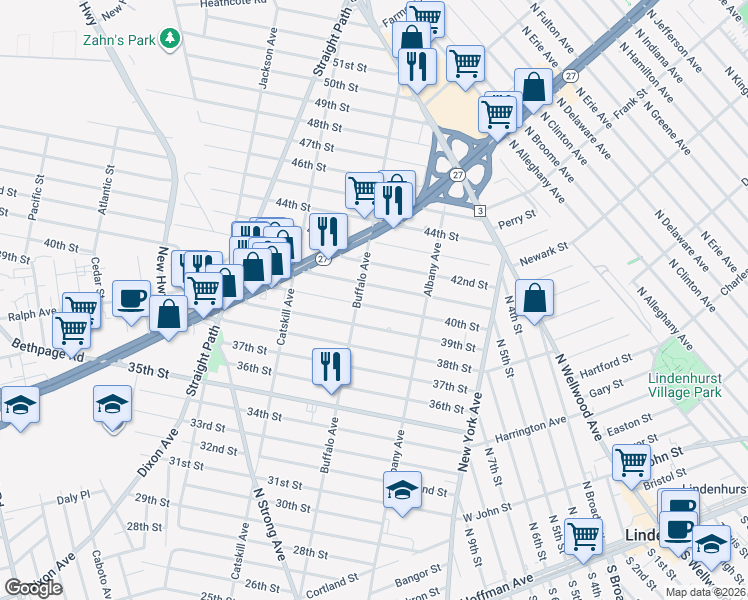 map of restaurants, bars, coffee shops, grocery stores, and more near 290 41st Street in Lindenhurst