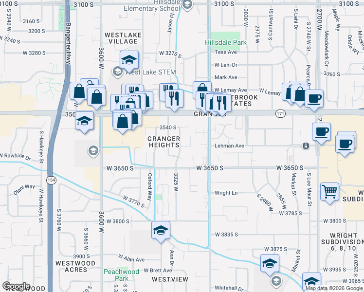 map of restaurants, bars, coffee shops, grocery stores, and more near 3564 South 3310 West in West Valley City