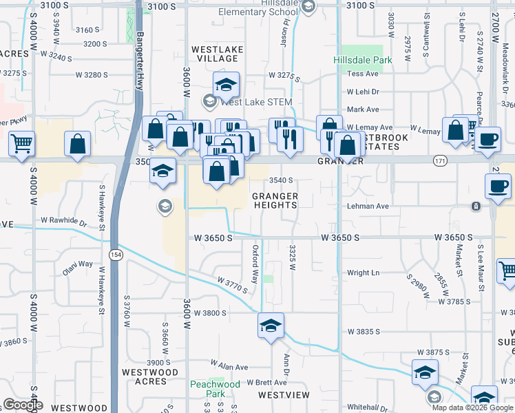 map of restaurants, bars, coffee shops, grocery stores, and more near 3567 South 3400 West in West Valley City