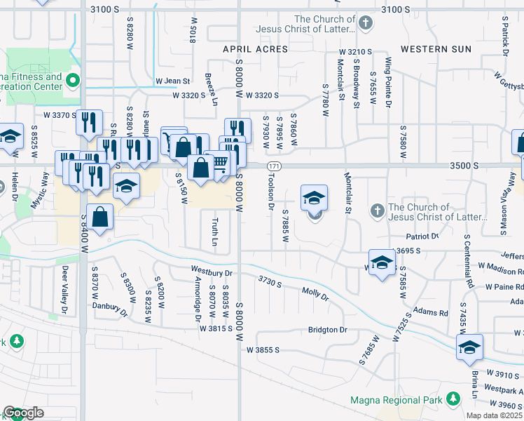 map of restaurants, bars, coffee shops, grocery stores, and more near 3567 South 8000 West in Salt Lake City