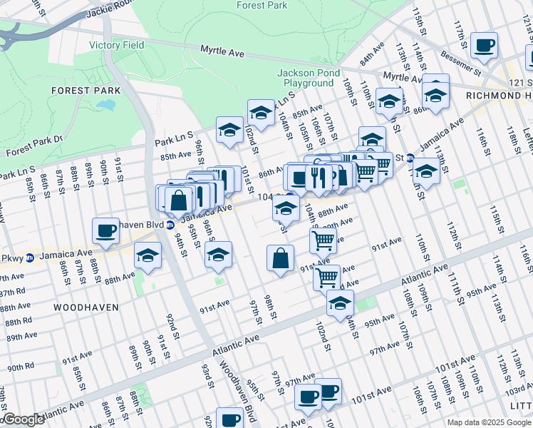map of restaurants, bars, coffee shops, grocery stores, and more near in Queens