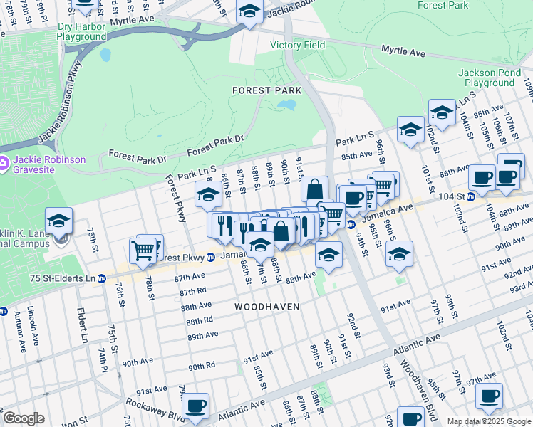 map of restaurants, bars, coffee shops, grocery stores, and more near in Queens