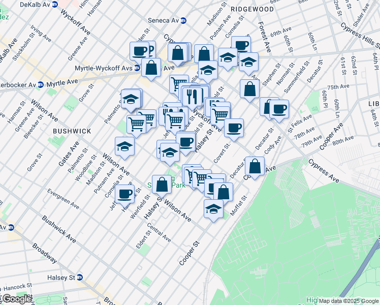 map of restaurants, bars, coffee shops, grocery stores, and more near in Brooklyn
