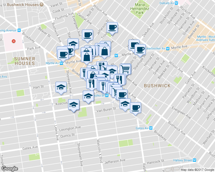 map of restaurants, bars, coffee shops, grocery stores, and more near in Brooklyn