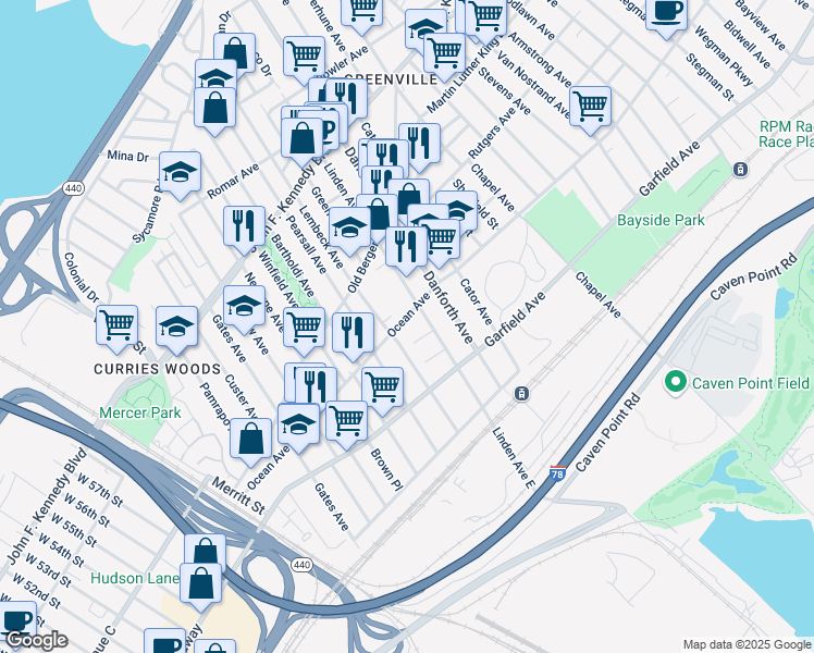 map of restaurants, bars, coffee shops, grocery stores, and more near 112 Lembeck Avenue in Jersey City