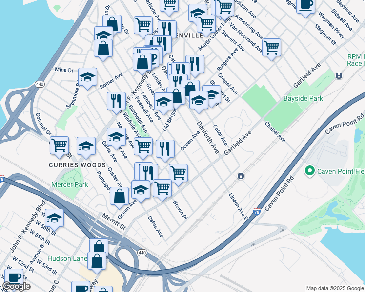 map of restaurants, bars, coffee shops, grocery stores, and more near 112 Lembeck Avenue in Jersey City