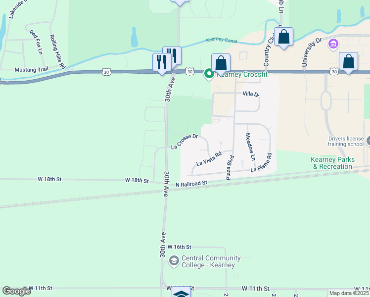 map of restaurants, bars, coffee shops, grocery stores, and more near 88 La Crosse Drive in Kearney