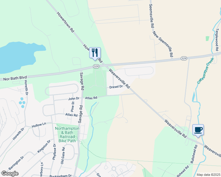 map of restaurants, bars, coffee shops, grocery stores, and more near 8 Drexel Drive in Northampton