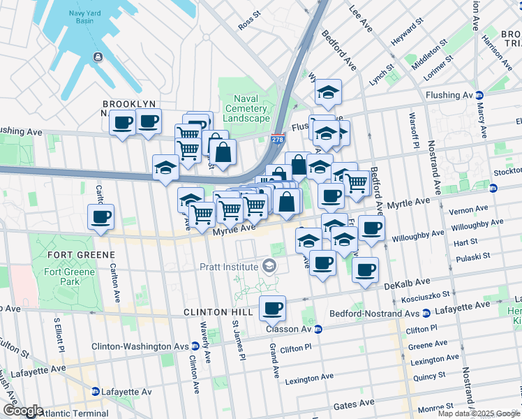 map of restaurants, bars, coffee shops, grocery stores, and more near 84 Steuben Street in Brooklyn