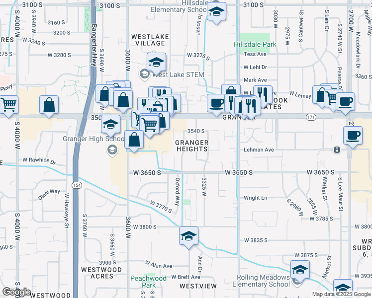 map of restaurants, bars, coffee shops, grocery stores, and more near 3591 South 3400 West in West Valley City