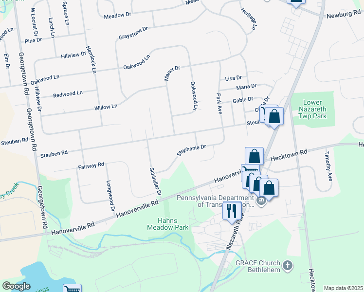map of restaurants, bars, coffee shops, grocery stores, and more near 4524 Stephanie Drive in Bethlehem