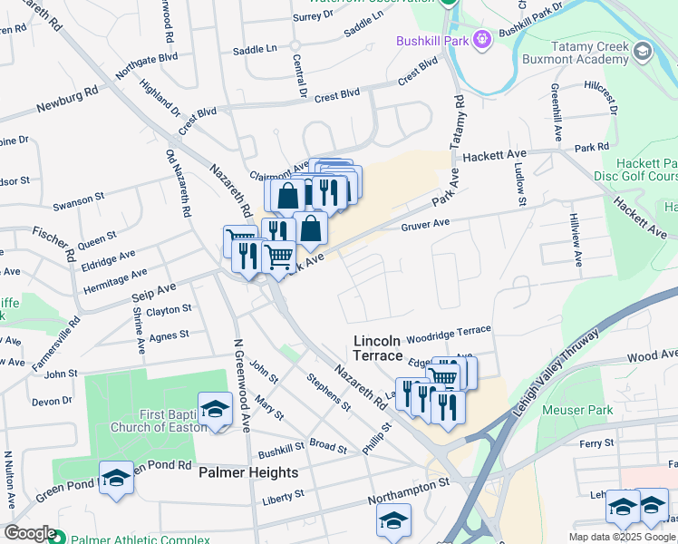 map of restaurants, bars, coffee shops, grocery stores, and more near 2930 Woodlawn Avenue in Easton