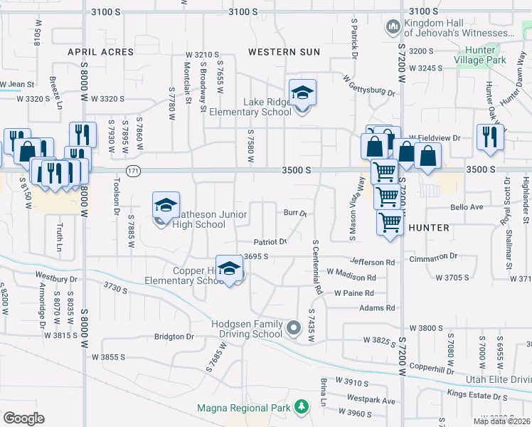 map of restaurants, bars, coffee shops, grocery stores, and more near 7528 West 3560 South in Magna