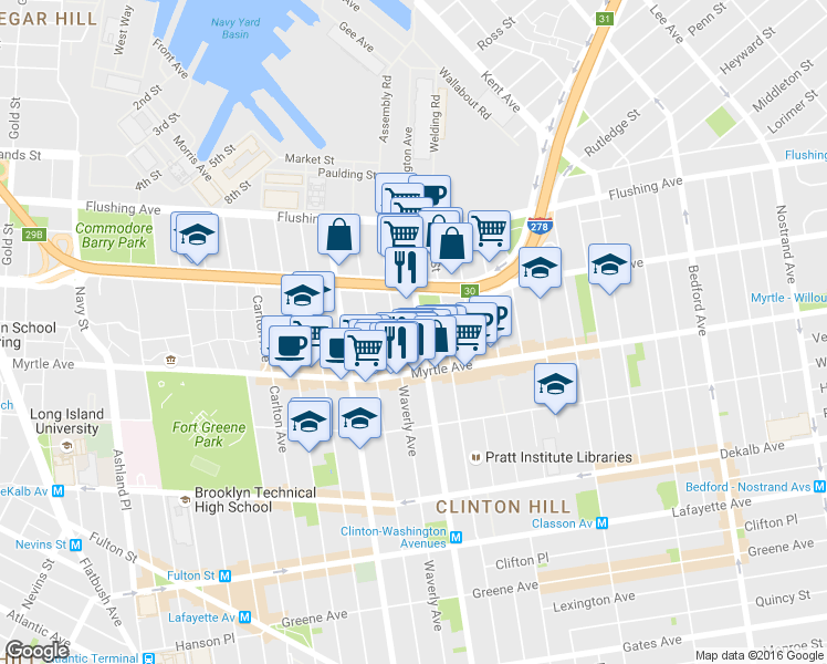 map of restaurants, bars, coffee shops, grocery stores, and more near in Brooklyn