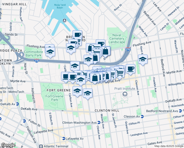 map of restaurants, bars, coffee shops, grocery stores, and more near in Brooklyn