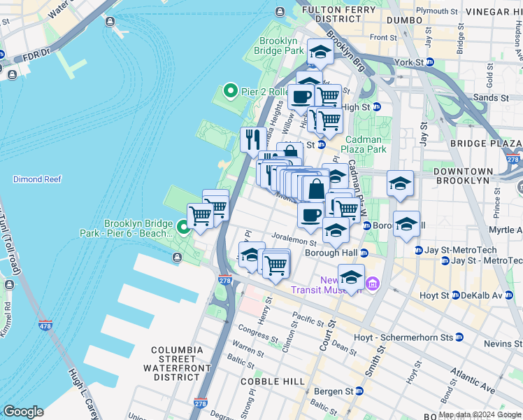 map of restaurants, bars, coffee shops, grocery stores, and more near in Brooklyn