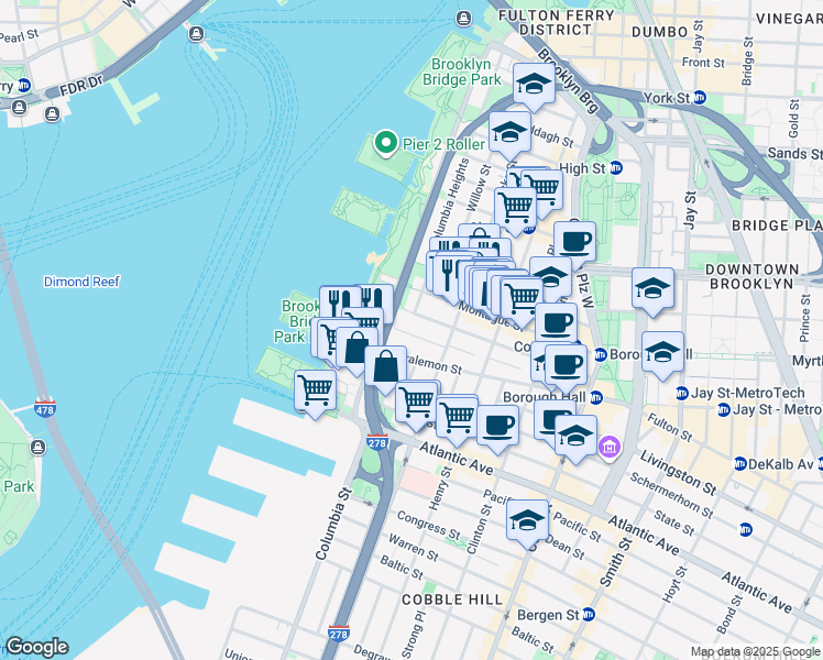 map of restaurants, bars, coffee shops, grocery stores, and more near in Brooklyn
