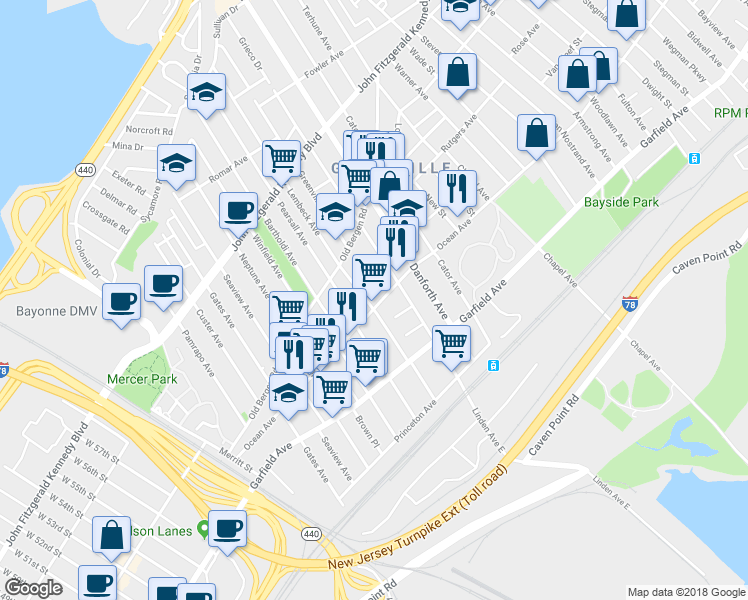 map of restaurants, bars, coffee shops, grocery stores, and more near 112 Lembeck Avenue in Jersey City