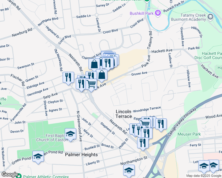 map of restaurants, bars, coffee shops, grocery stores, and more near 2930 Woodlawn Avenue in Easton