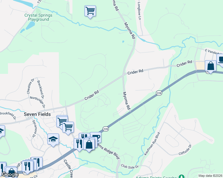 map of restaurants, bars, coffee shops, grocery stores, and more near 105 Hidden Oak Drive in Mars