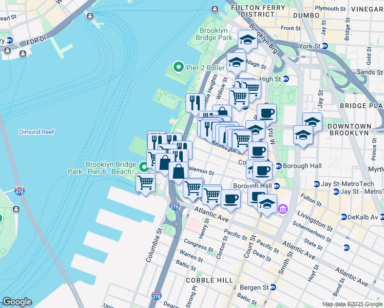 map of restaurants, bars, coffee shops, grocery stores, and more near in Brooklyn