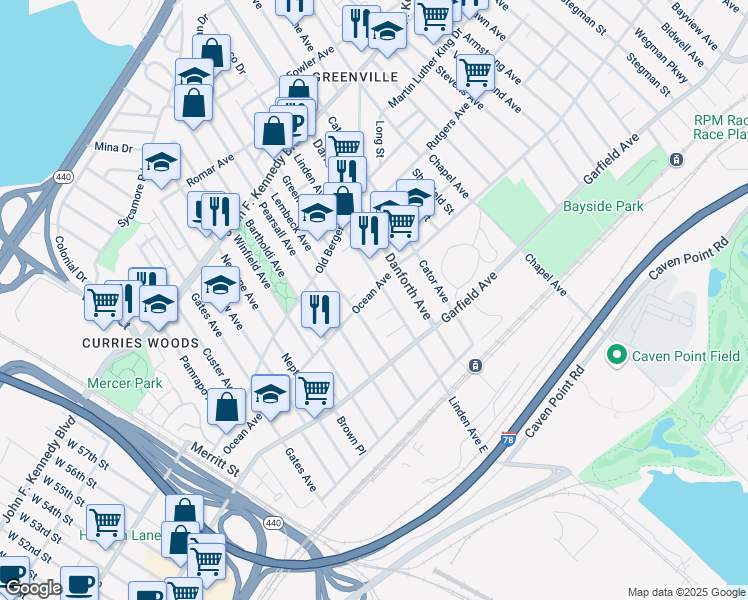 map of restaurants, bars, coffee shops, grocery stores, and more near in Jersey City