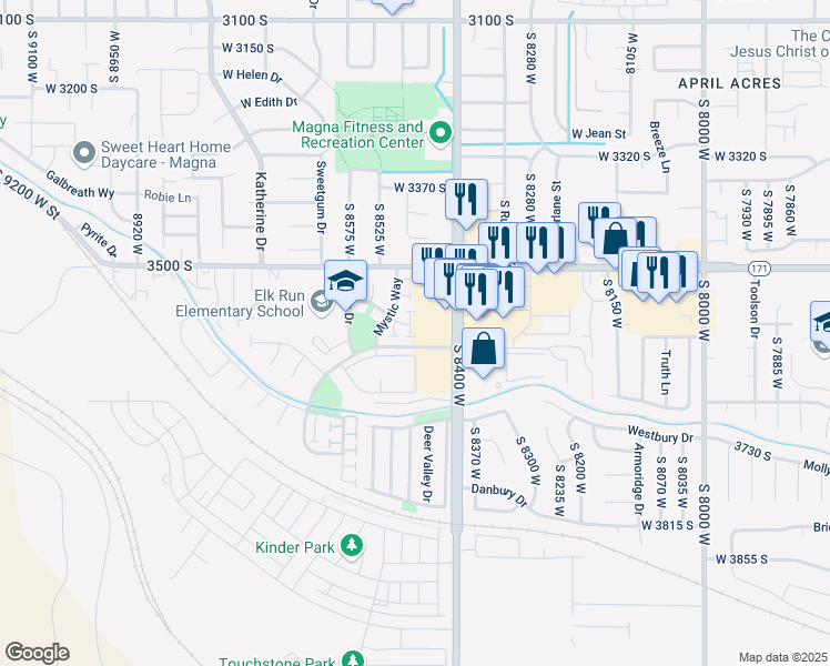 map of restaurants, bars, coffee shops, grocery stores, and more near 3581 Chandlery Place in Magna