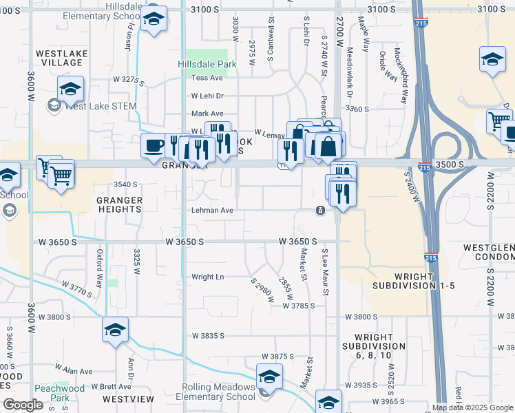 map of restaurants, bars, coffee shops, grocery stores, and more near 2958 Lehman Avenue in West Valley City