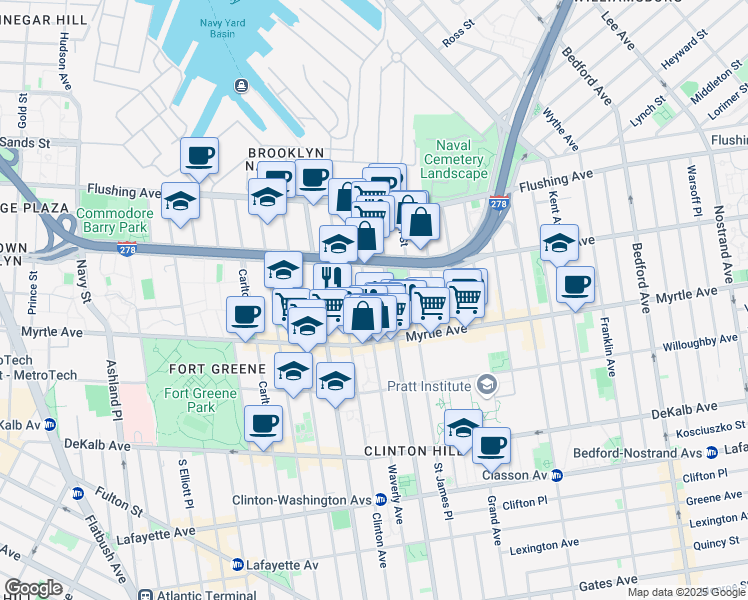 map of restaurants, bars, coffee shops, grocery stores, and more near in Brooklyn