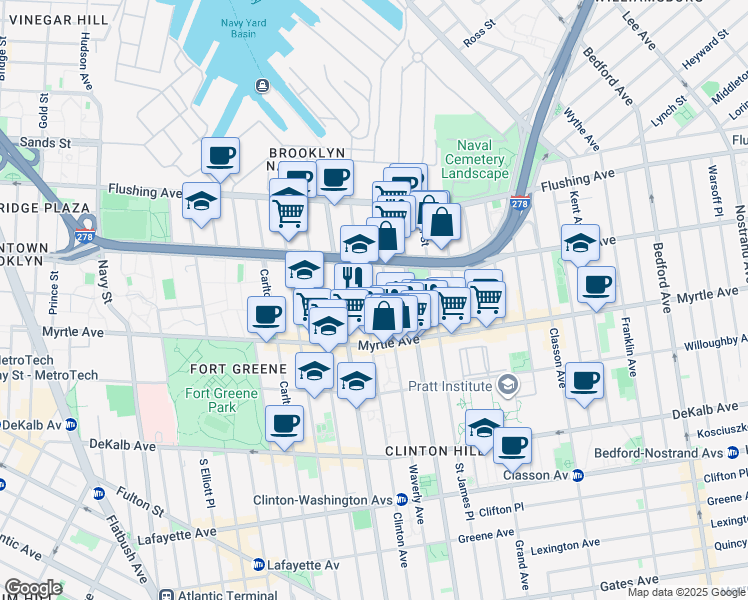 map of restaurants, bars, coffee shops, grocery stores, and more near in Brooklyn