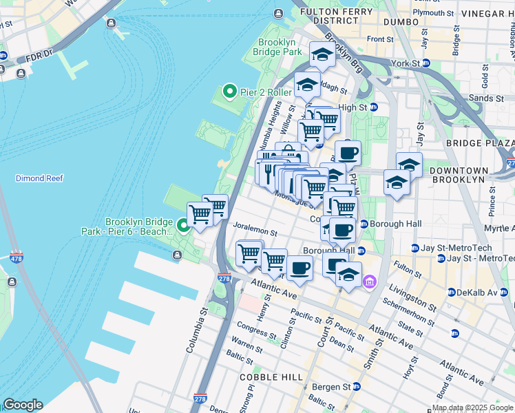 map of restaurants, bars, coffee shops, grocery stores, and more near in Brooklyn