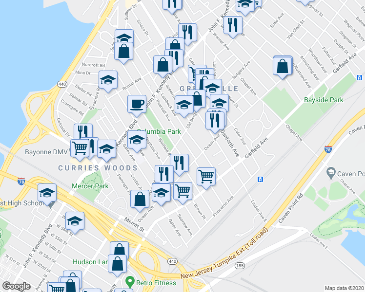 map of restaurants, bars, coffee shops, grocery stores, and more near 148 Pearsall Avenue in Jersey City
