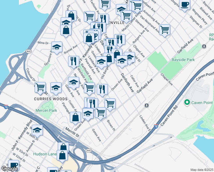 map of restaurants, bars, coffee shops, grocery stores, and more near 112 Lembeck Avenue in Jersey City