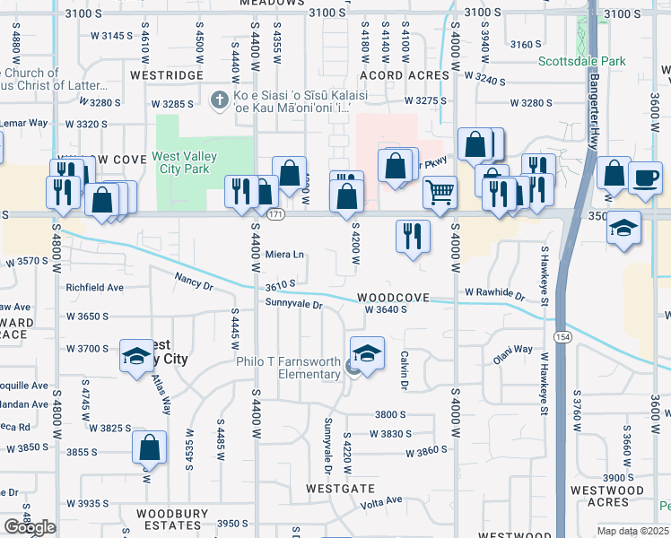 map of restaurants, bars, coffee shops, grocery stores, and more near 3616 South 4240 West in Salt Lake City