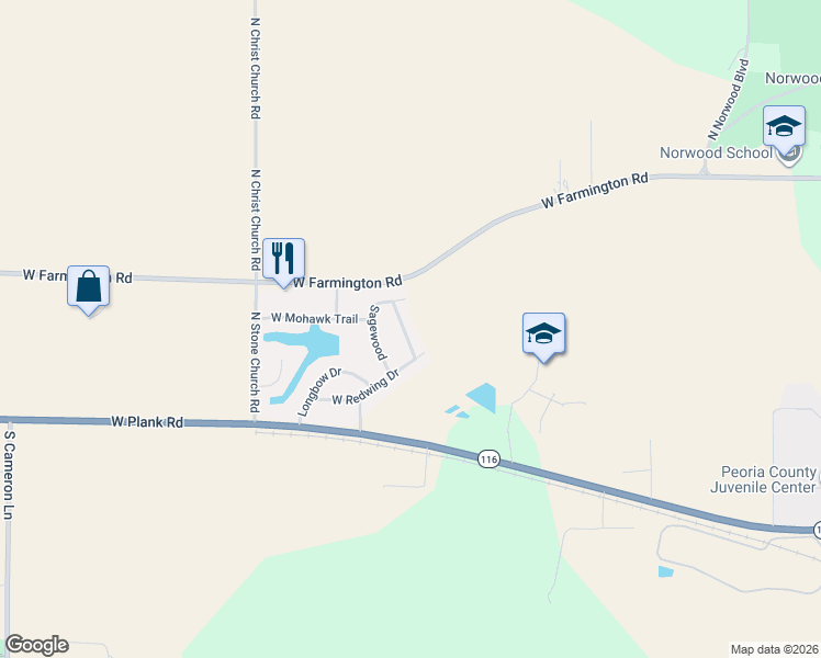 map of restaurants, bars, coffee shops, grocery stores, and more near 608 North Wood Thrush Drive in Peoria