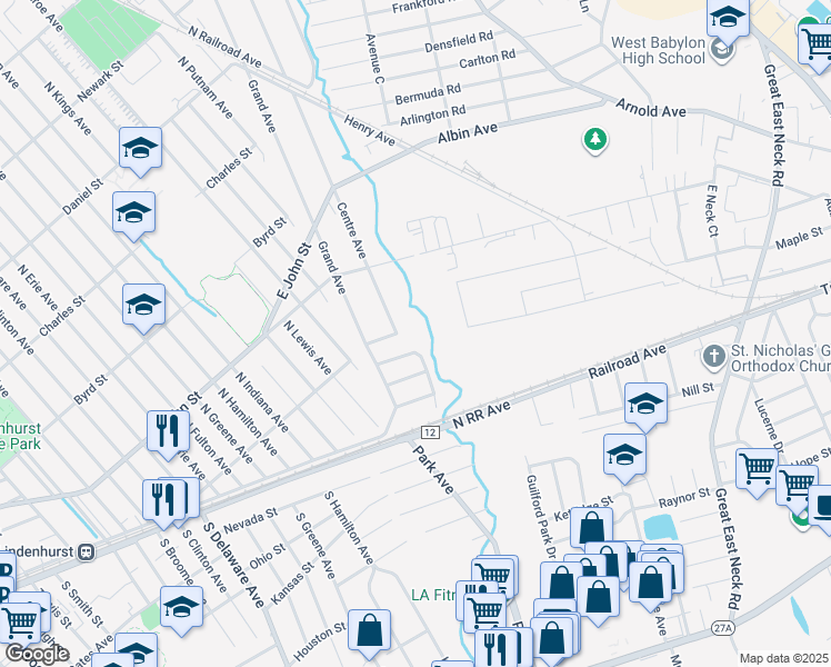 map of restaurants, bars, coffee shops, grocery stores, and more near 451 Albert Street in Lindenhurst