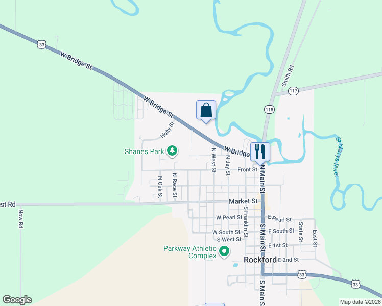 map of restaurants, bars, coffee shops, grocery stores, and more near 425 North Street in Rockford