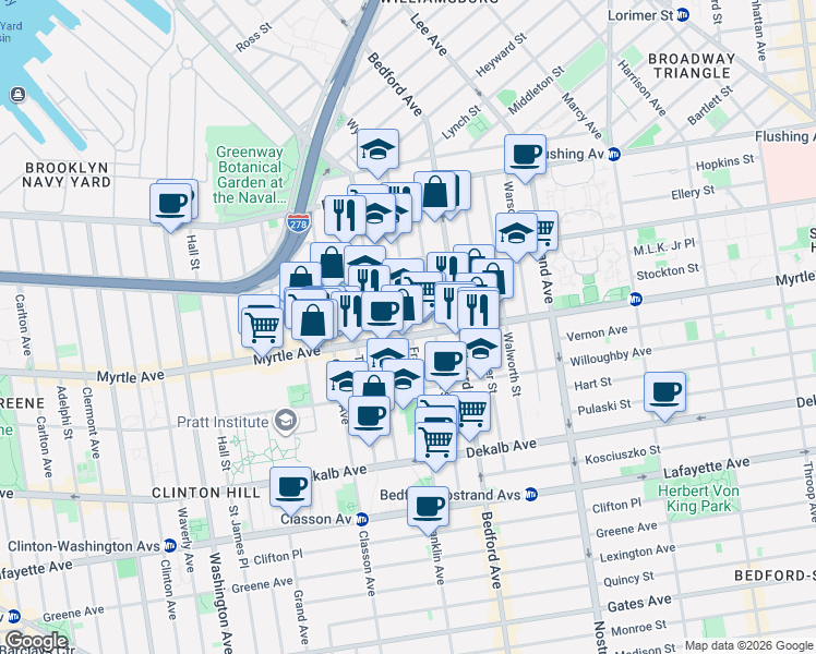 map of restaurants, bars, coffee shops, grocery stores, and more near in Brooklyn
