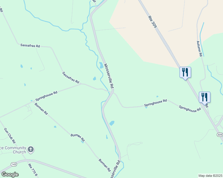 map of restaurants, bars, coffee shops, grocery stores, and more near 7051 Mosserville Road in New Tripoli