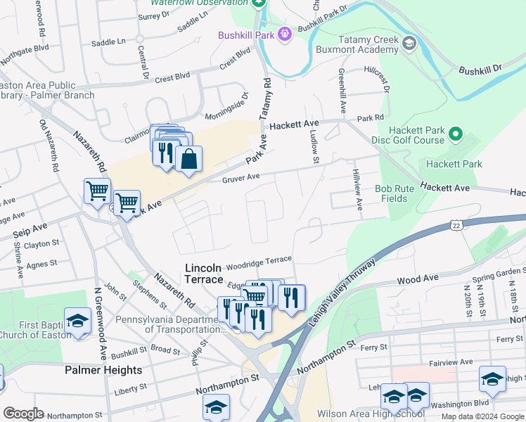 map of restaurants, bars, coffee shops, grocery stores, and more near 10 Dusty Road in Easton