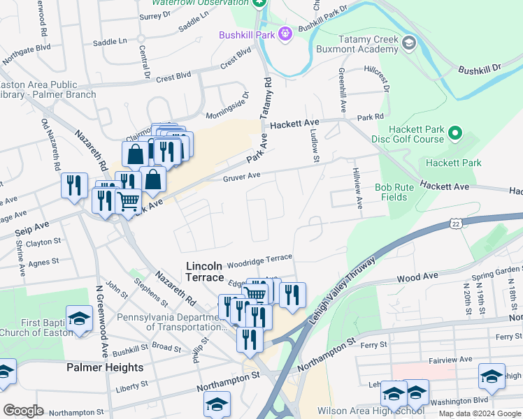map of restaurants, bars, coffee shops, grocery stores, and more near 10 Dusty Road in Easton