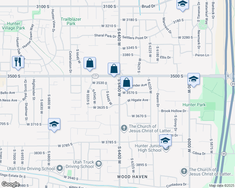 map of restaurants, bars, coffee shops, grocery stores, and more near 3580 South 6400 West in West Valley City