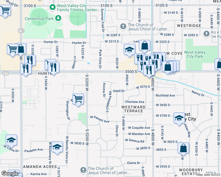map of restaurants, bars, coffee shops, grocery stores, and more near 5516 West 3580 South in West Valley City